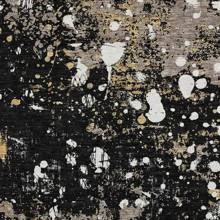 Black And Silver Abstract Washable Indoor Outdoor Area Rug Photo 3