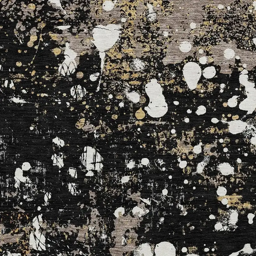 Black And Silver Abstract Washable Indoor Outdoor Area Rug Photo 5