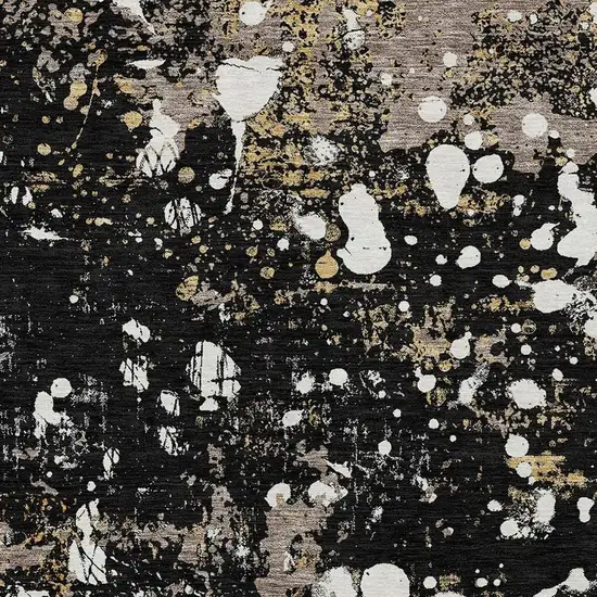 Black And Silver Abstract Washable Indoor Outdoor Area Rug Photo 5