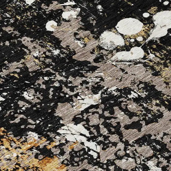 Black And Silver Abstract Washable Indoor Outdoor Area Rug Photo 8