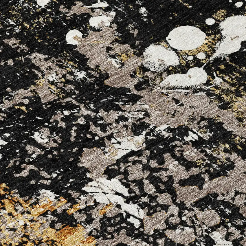 Black And Silver Abstract Washable Indoor Outdoor Area Rug Photo 8