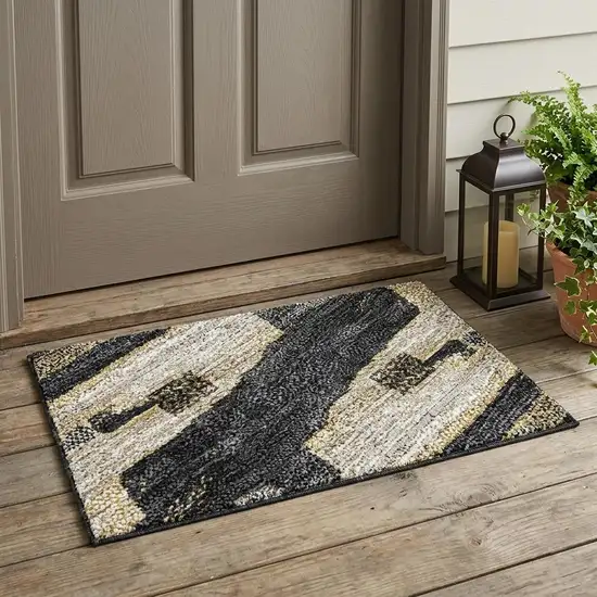 Black And Silver Abstract Washable Indoor Outdoor Area Rug Photo 1