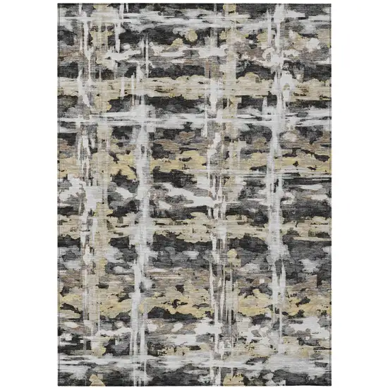 Black And Silver Abstract Washable Indoor Outdoor Area Rug Photo 4