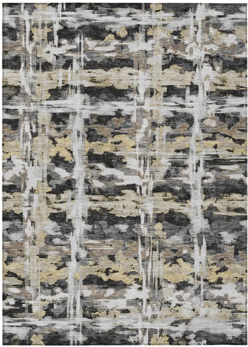 Black And Silver Abstract Washable Indoor Outdoor Area Rug Photo 4