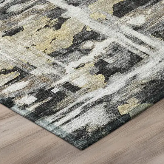 Black And Silver Abstract Washable Indoor Outdoor Area Rug Photo 5