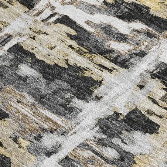 Black And Silver Abstract Washable Indoor Outdoor Area Rug Photo 3