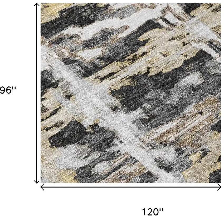 Black And Silver Abstract Washable Indoor Outdoor Area Rug Photo 6