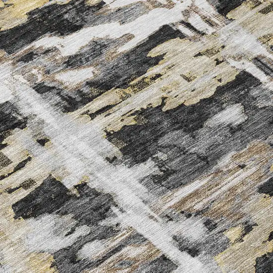 Black And Silver Abstract Washable Indoor Outdoor Area Rug Photo 1