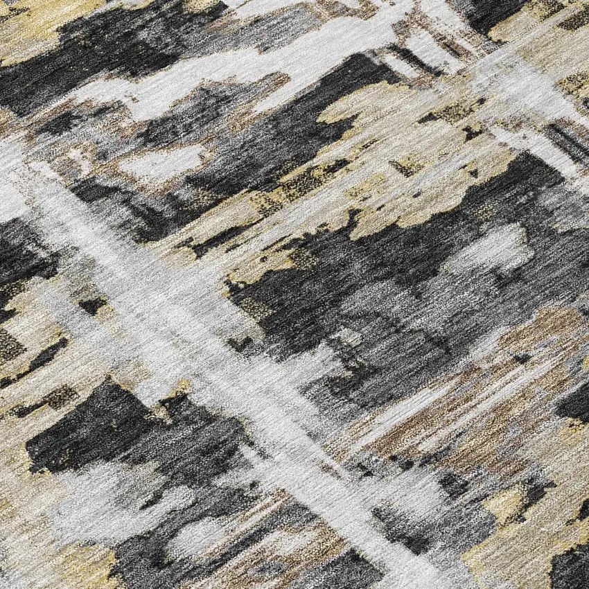 Black And Silver Abstract Washable Indoor Outdoor Area Rug Photo 1