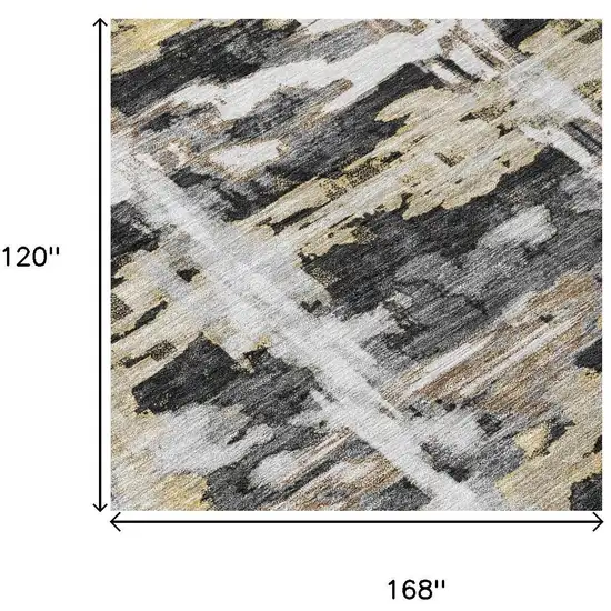 Black And Silver Abstract Washable Indoor Outdoor Area Rug Photo 6