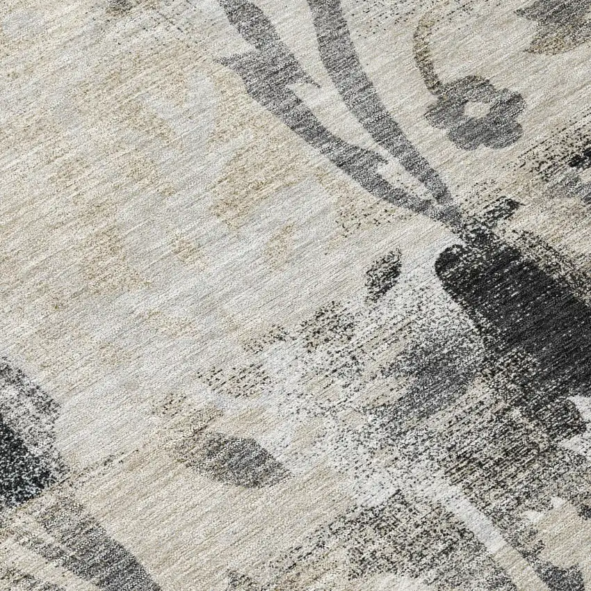 Black And Silver Botanical Leaves Washable Indoor Outdoor Area Rug Photo 5