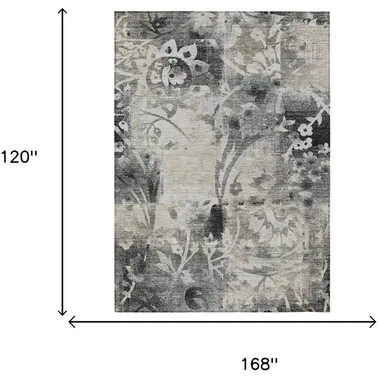 Black And Silver Botanical Leaves Washable Indoor Outdoor Area Rug Photo 6