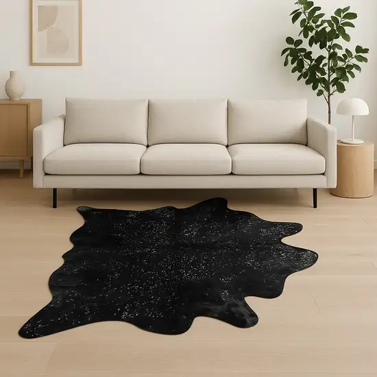 Black And Silver Cowhide Cowhide Print Area Rug Photo 1