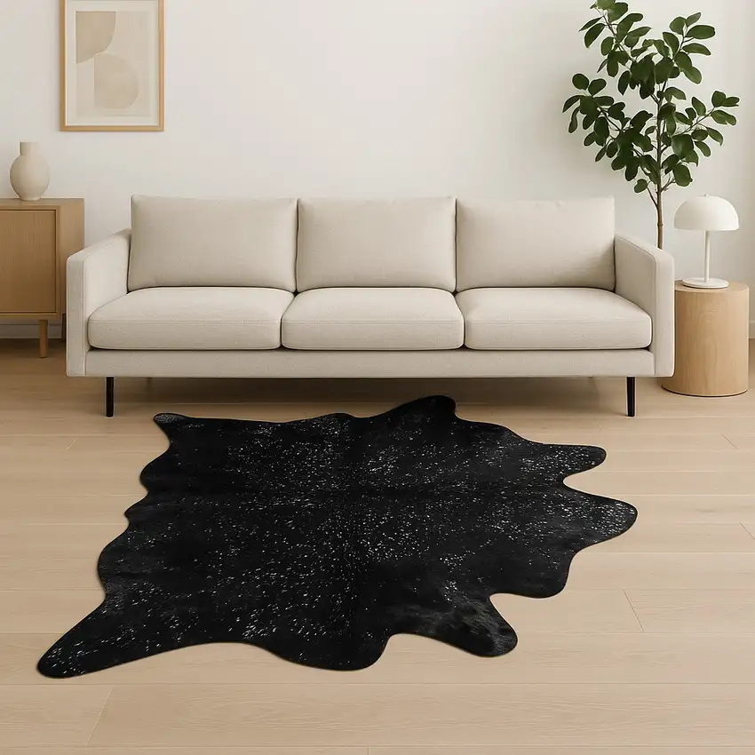 Black And Silver Cowhide Cowhide Print Area Rug Photo 1