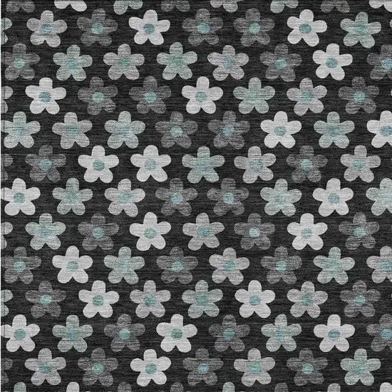 Black And Silver Floral Washable Indoor Outdoor Area Rug Photo 3