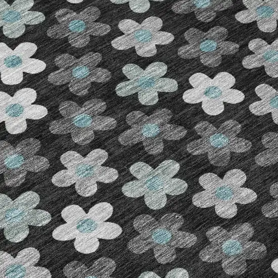 Black And Silver Floral Washable Indoor Outdoor Area Rug Photo 6