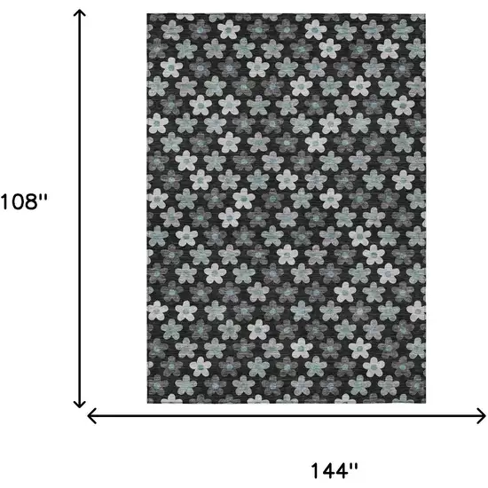 Black And Silver Floral Washable Indoor Outdoor Area Rug Photo 7