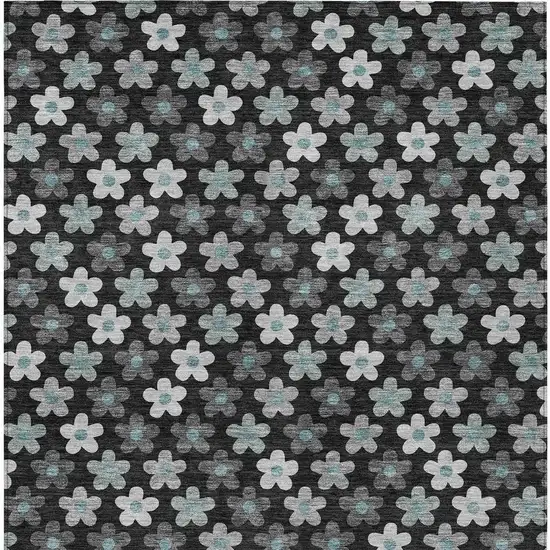 Black And Silver Floral Washable Indoor Outdoor Area Rug Photo 4