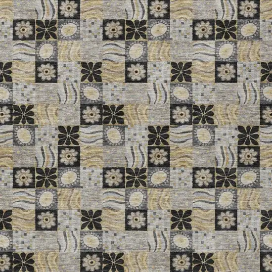 Black And Silver Floral Washable Indoor Outdoor Area Rug Photo 1