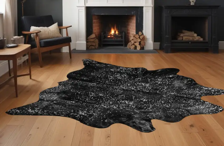 Black And Silver Cowhide Animal Print Area Rug Photo 1