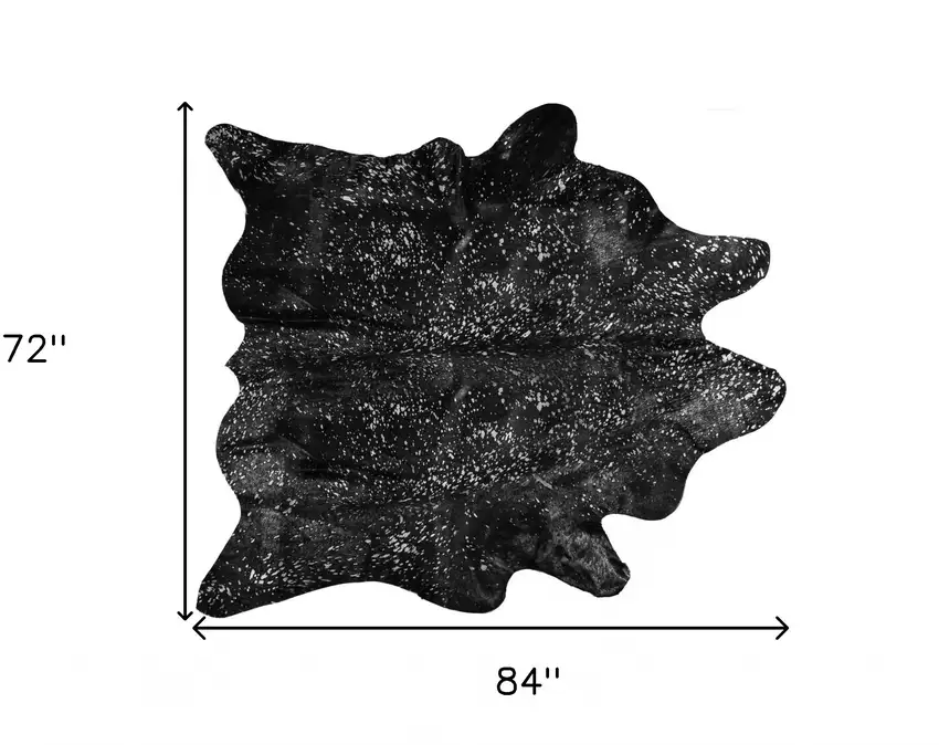 Black And Silver Cowhide Animal Print Area Rug Photo 3