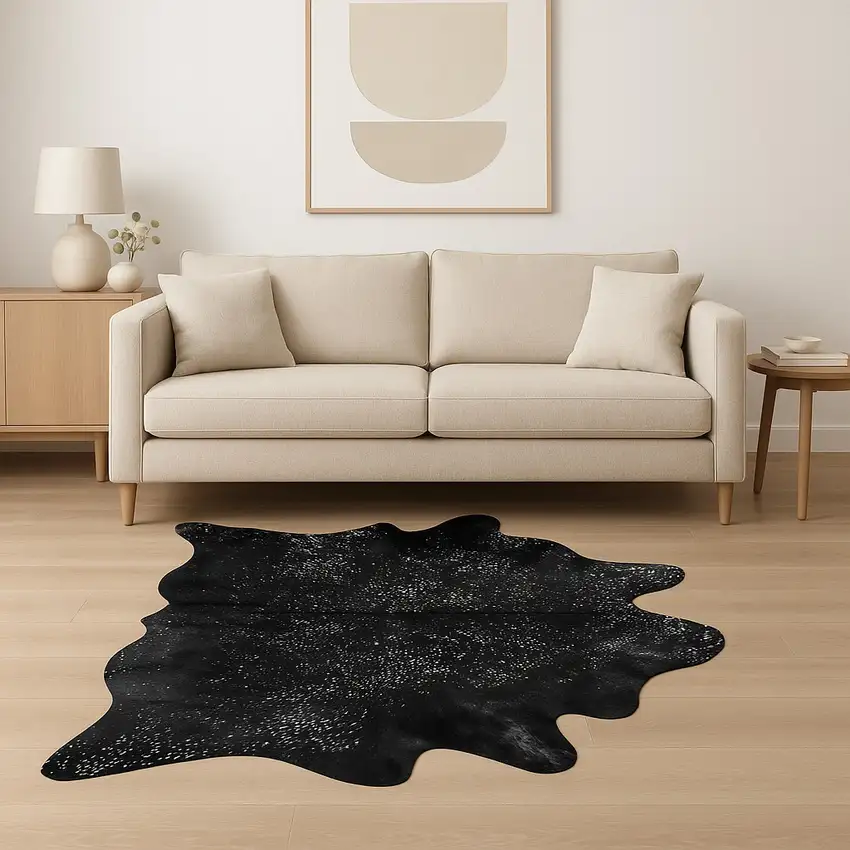 Black And Silver Cowhide Animal Print Area Rug Photo 1