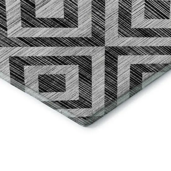 Black And Silver Geometric Washable Area Rug With UV Protection Photo 1