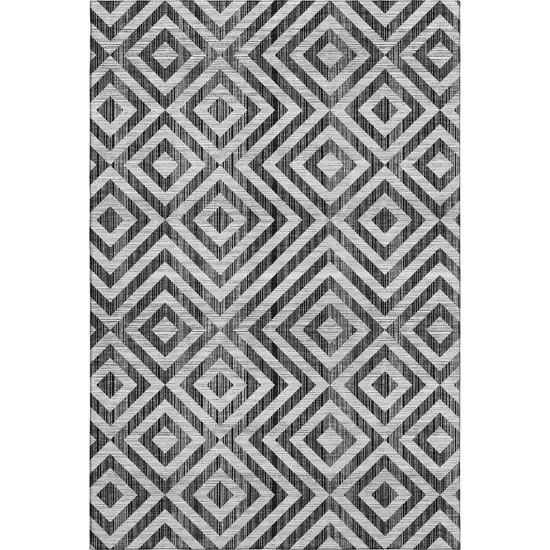 Black And Silver Geometric Washable Area Rug With UV Protection Photo 7