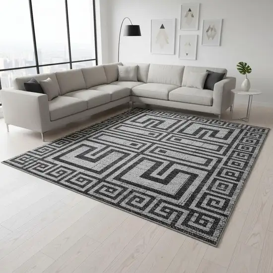 Black And Silver Geometric Washable Area Rug With UV Protection Photo 2