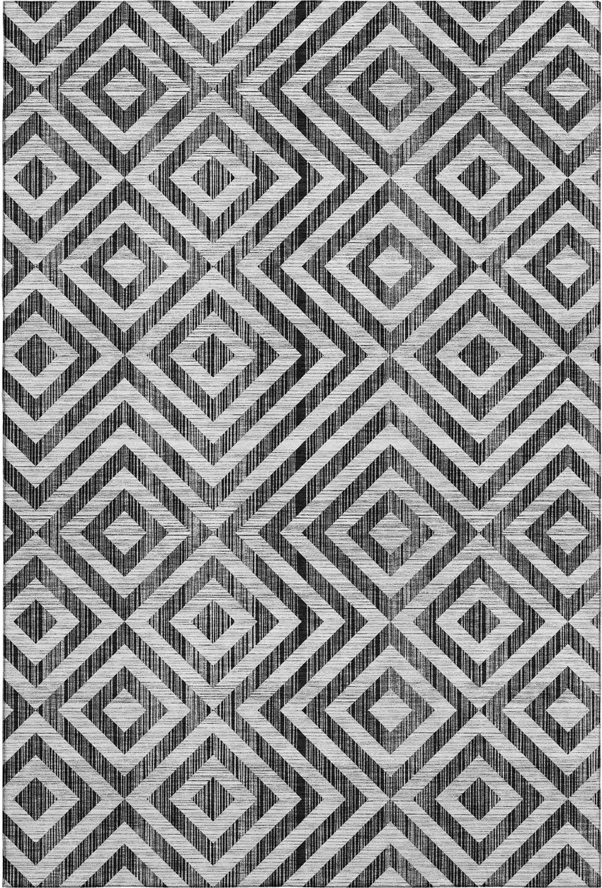 Black And Silver Geometric Washable Area Rug With UV Protection Photo 7