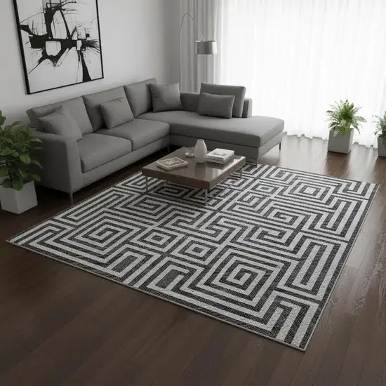 Black And Silver Geometric Washable Area Rug With UV Protection Photo 2