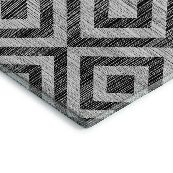 Black And Silver Geometric Washable Area Rug With UV Protection Photo 4