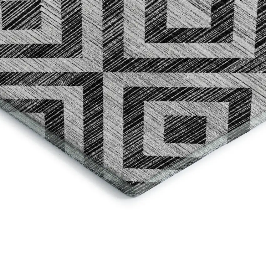 Black And Silver Geometric Washable Area Rug With UV Protection Photo 4