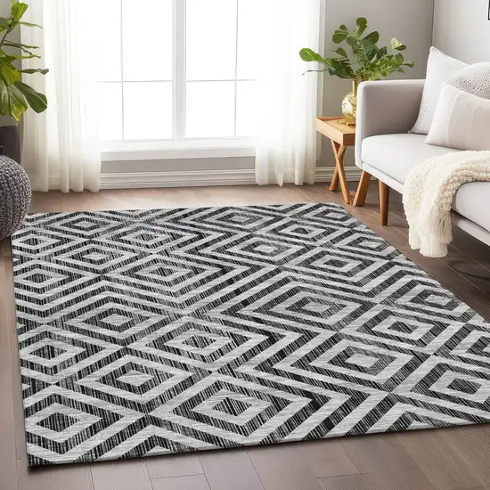 Black And Silver Geometric Washable Area Rug With UV Protection Photo 5