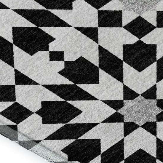 Black And Silver Geometric Washable Area Rug With UV Protection Photo 3
