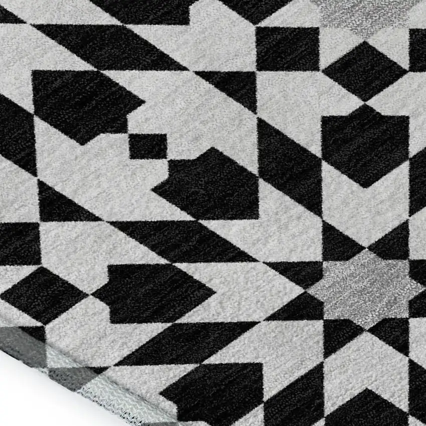 Black And Silver Geometric Washable Area Rug With UV Protection Photo 3