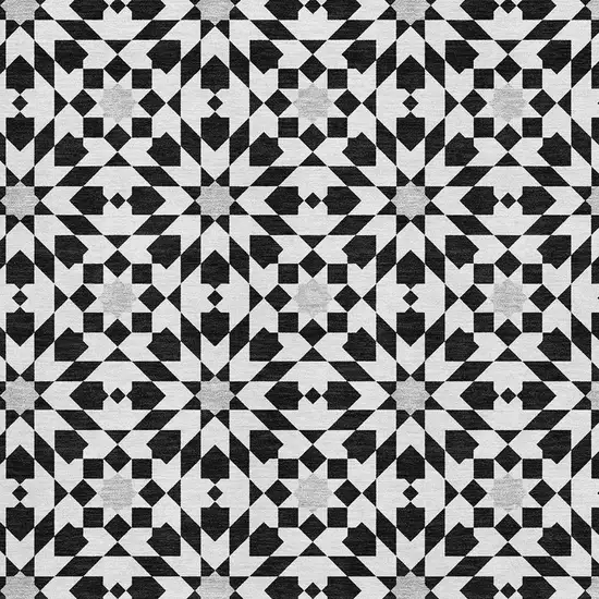 Black And Silver Geometric Washable Area Rug With UV Protection Photo 5