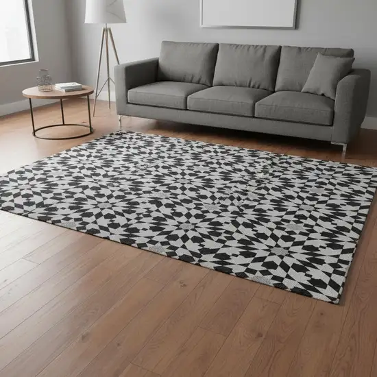 Black And Silver Geometric Washable Area Rug With UV Protection Photo 2