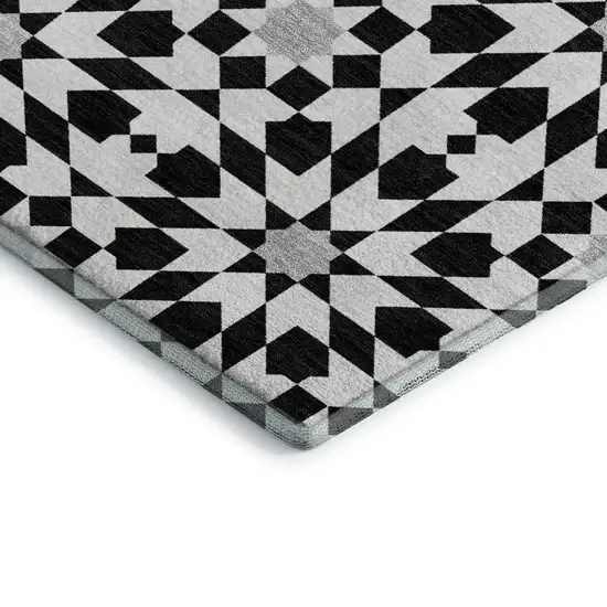 Black And Silver Geometric Washable Area Rug With UV Protection Photo 4