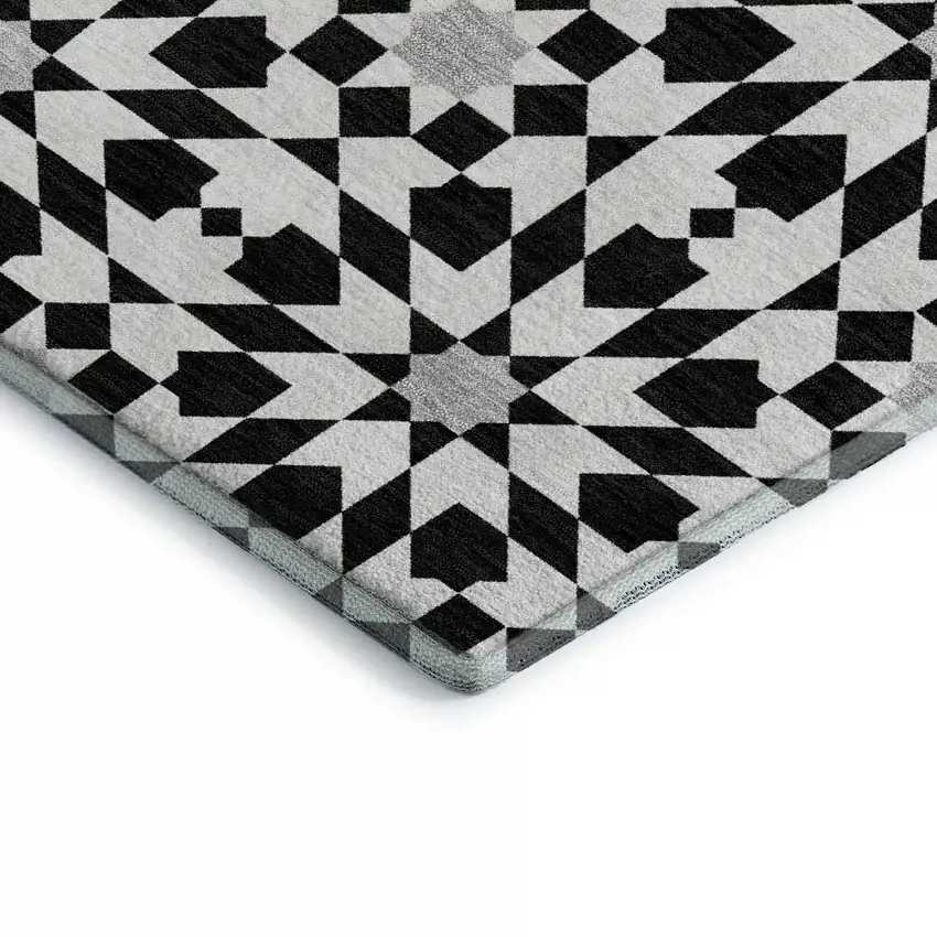 Black And Silver Geometric Washable Area Rug With UV Protection Photo 4