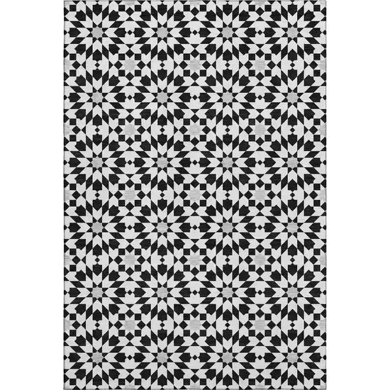 Black And Silver Geometric Washable Area Rug With UV Protection Photo 7