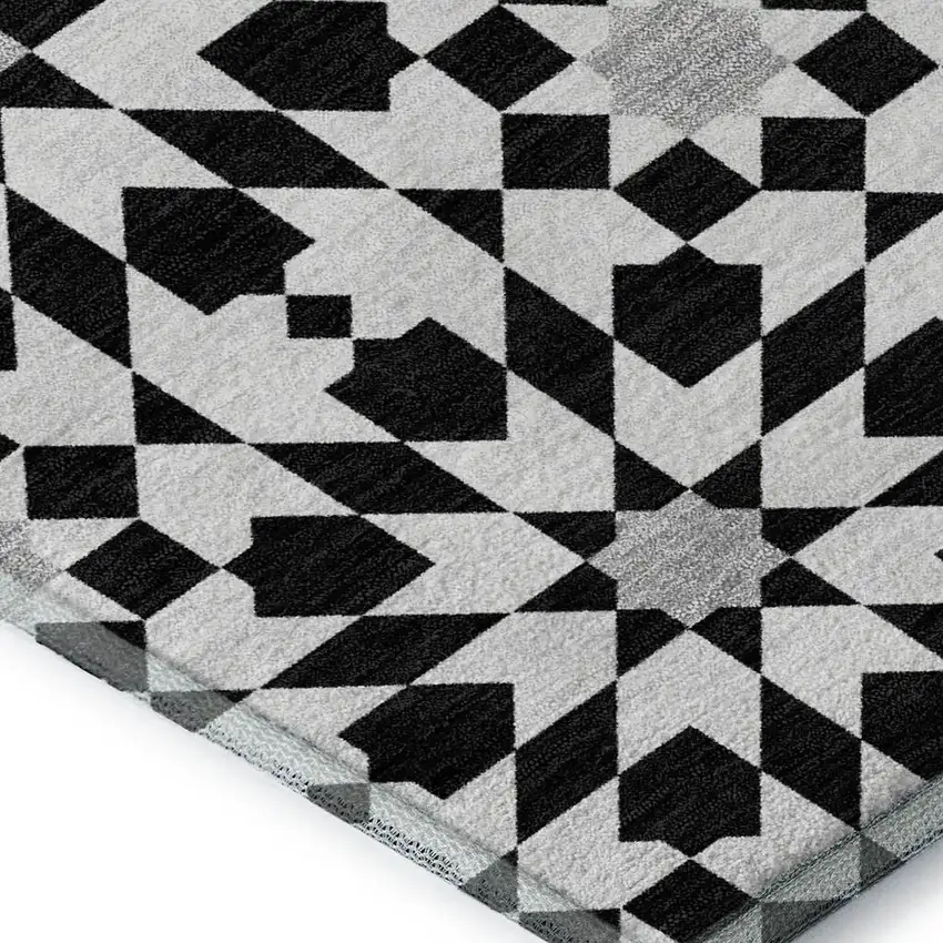 Black And Silver Geometric Washable Area Rug With UV Protection Photo 3