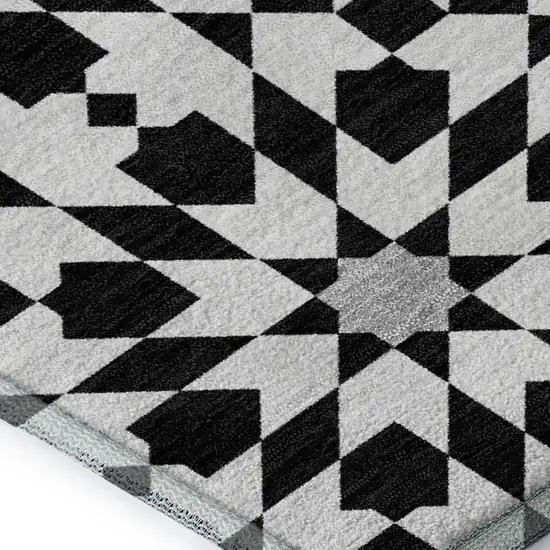 Black And Silver Geometric Washable Area Rug With UV Protection Photo 3