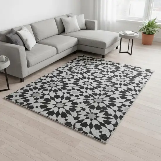 Black And Silver Geometric Washable Area Rug With UV Protection Photo 2