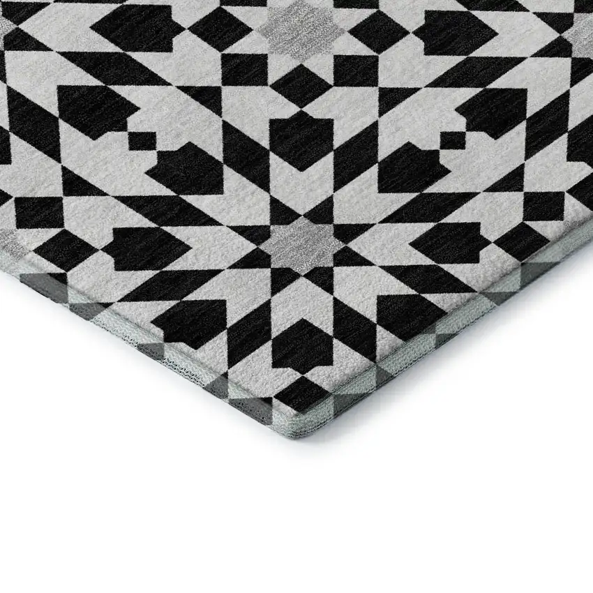 Black And Silver Geometric Washable Area Rug With UV Protection Photo 1