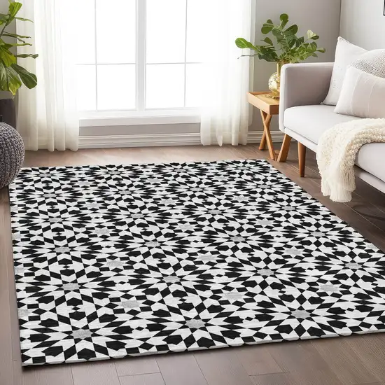 Black And Silver Geometric Washable Area Rug With UV Protection Photo 5