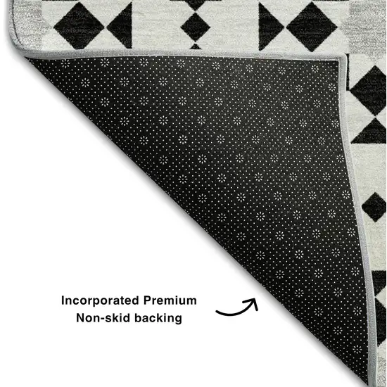 Black And Silver Geometric Washable Area Rug With UV Protection Photo 8