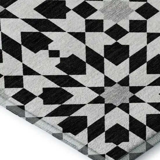 Black And Silver Geometric Washable Area Rug With UV Protection Photo 4