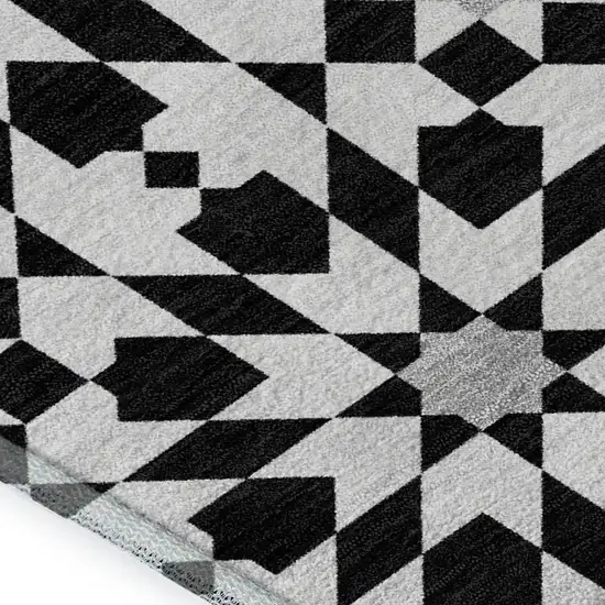 Black And Silver Geometric Washable Area Rug With UV Protection Photo 3