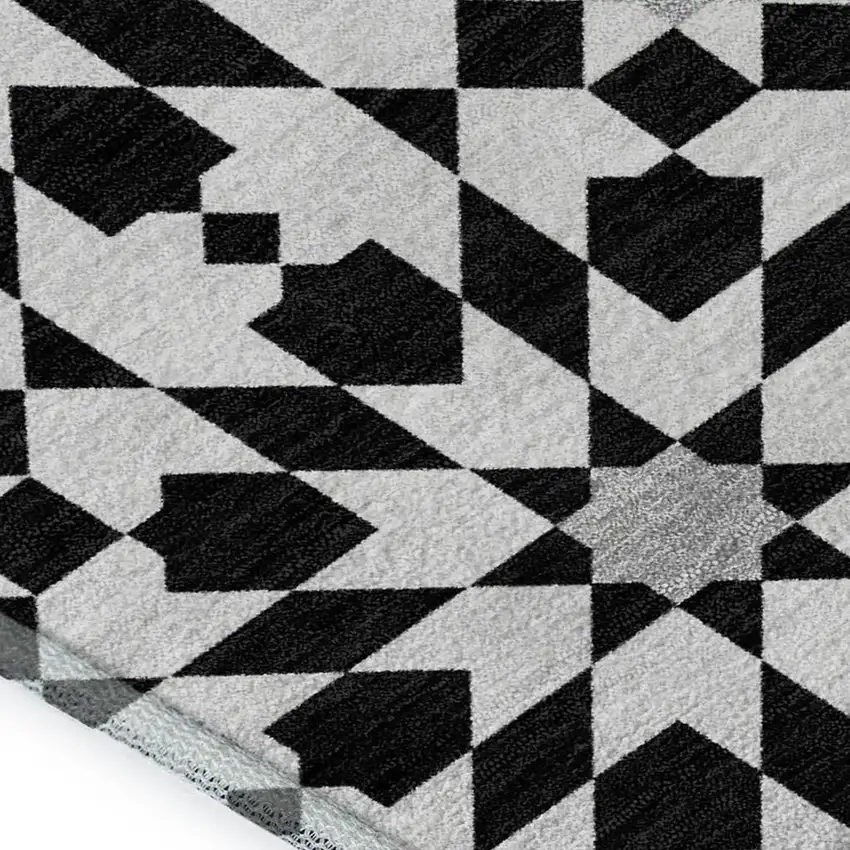 Black And Silver Geometric Washable Area Rug With UV Protection Photo 3